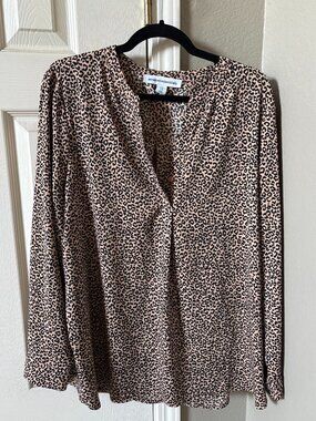 🛍️ Amazon Essentials Leopard Print V-Neck Long Sleeve Blouse XL